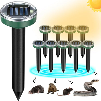 Mole Repellent Solar Powered 10 Pack Snake Repellent Ultrasonic, Groundhog Repeller,Gopher Repeller Sonic Mole