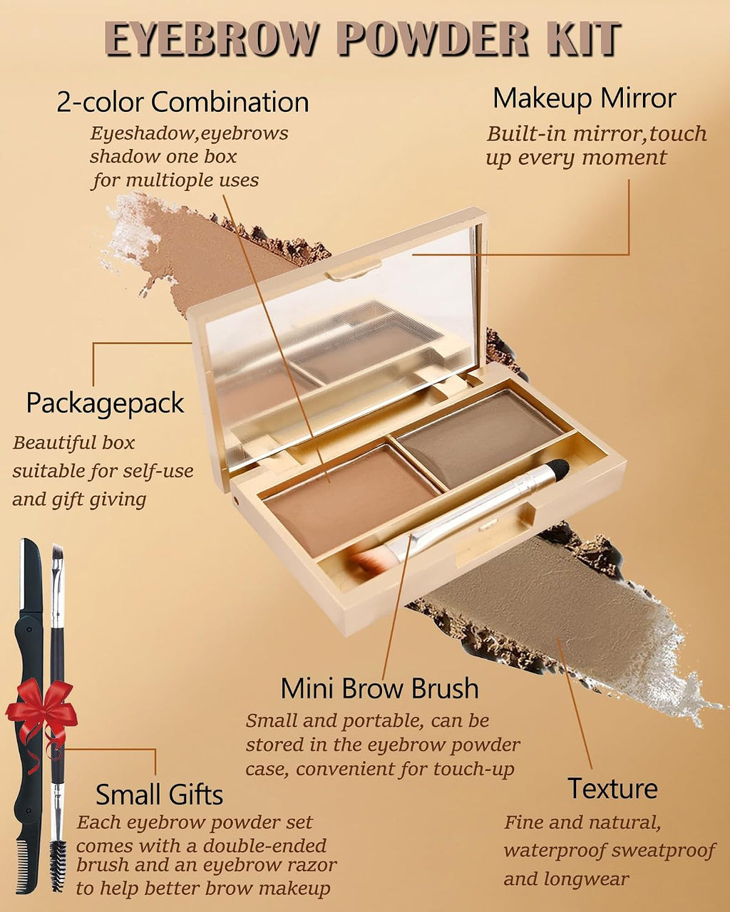 Eyebrow Powder Makeup Kit,Long Lasting Waterproof Eye Brow Powder for Women