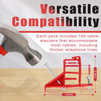 100 Pack Multi-Cable Staples with Steel Nails, Red Cable Stackers