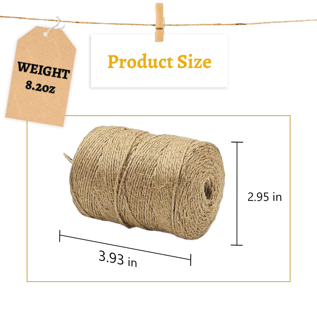 Twine String 600 Feet Long, Jute Rope for Crafts, Hemp Twine Wrapping, Packing Gardening, Crochet Knitting Macrame