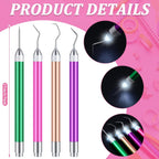 4 Pcs LED Weeding Tools for Vinyl with Light Weeding Tool with 5 Different Hooks Lighted Pin Pen Tool for Removing