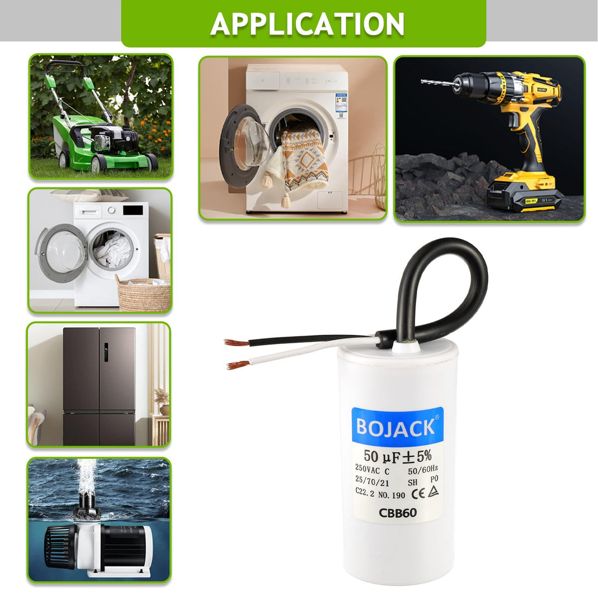 BOJACK Run Capacitor 50 uF MFD 250V AC 50 MFD CBB60 2 Wire 50/60Hz Cylinder Motor Run Capacitor for Motor Blower air Compressor and air Conditioner Compressor Replacement Part