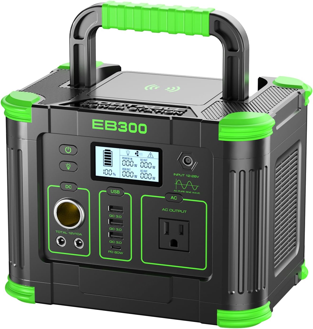 Portable Power Station 330W 288Wh Solar Generator with 60W USB-C PD Fast Charging, Pure Sine Wave AC Outlet, 5W