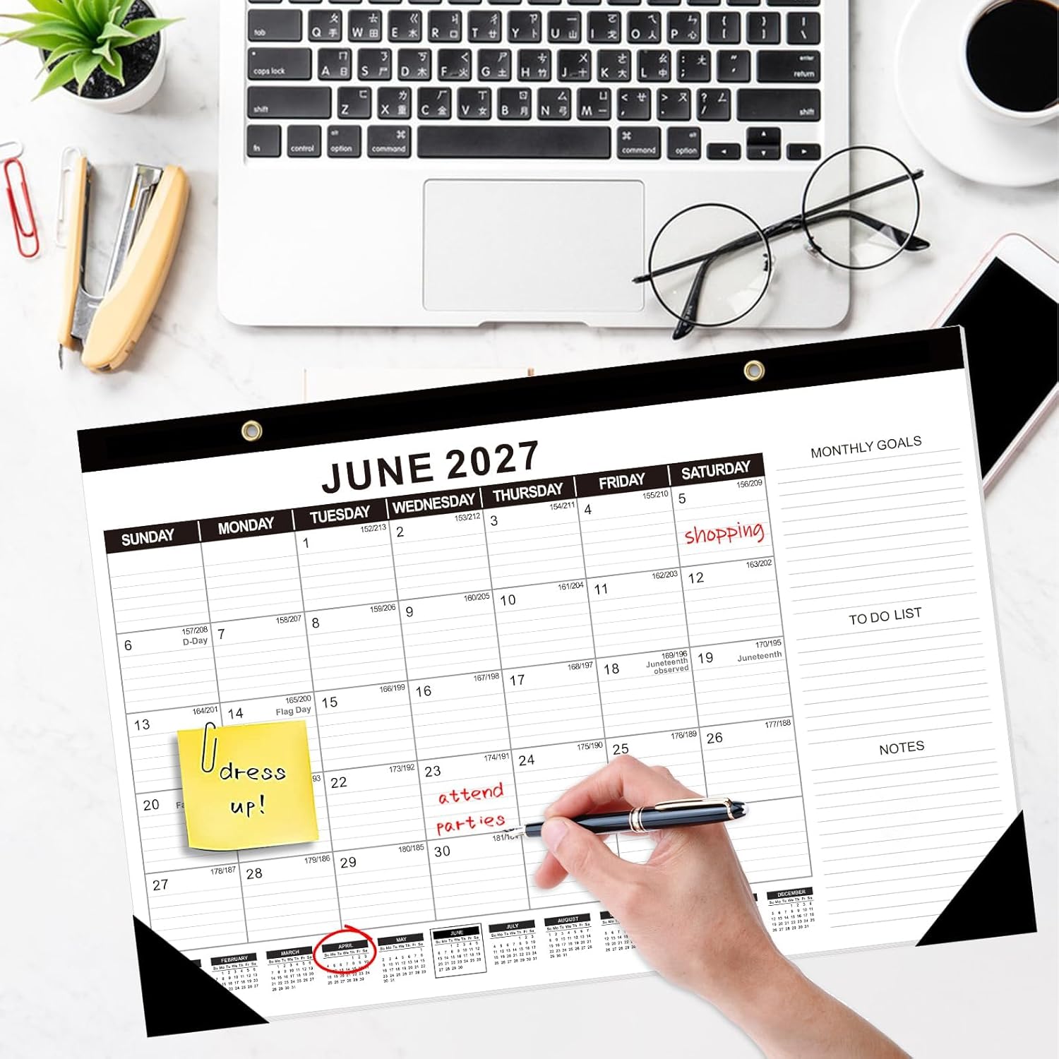 Desk Calendar 2026-2027 (Jun. 2026 - Dec. 2027), 19 Months Calendar 17" × 11.5" Desktop Planner with Julian Date