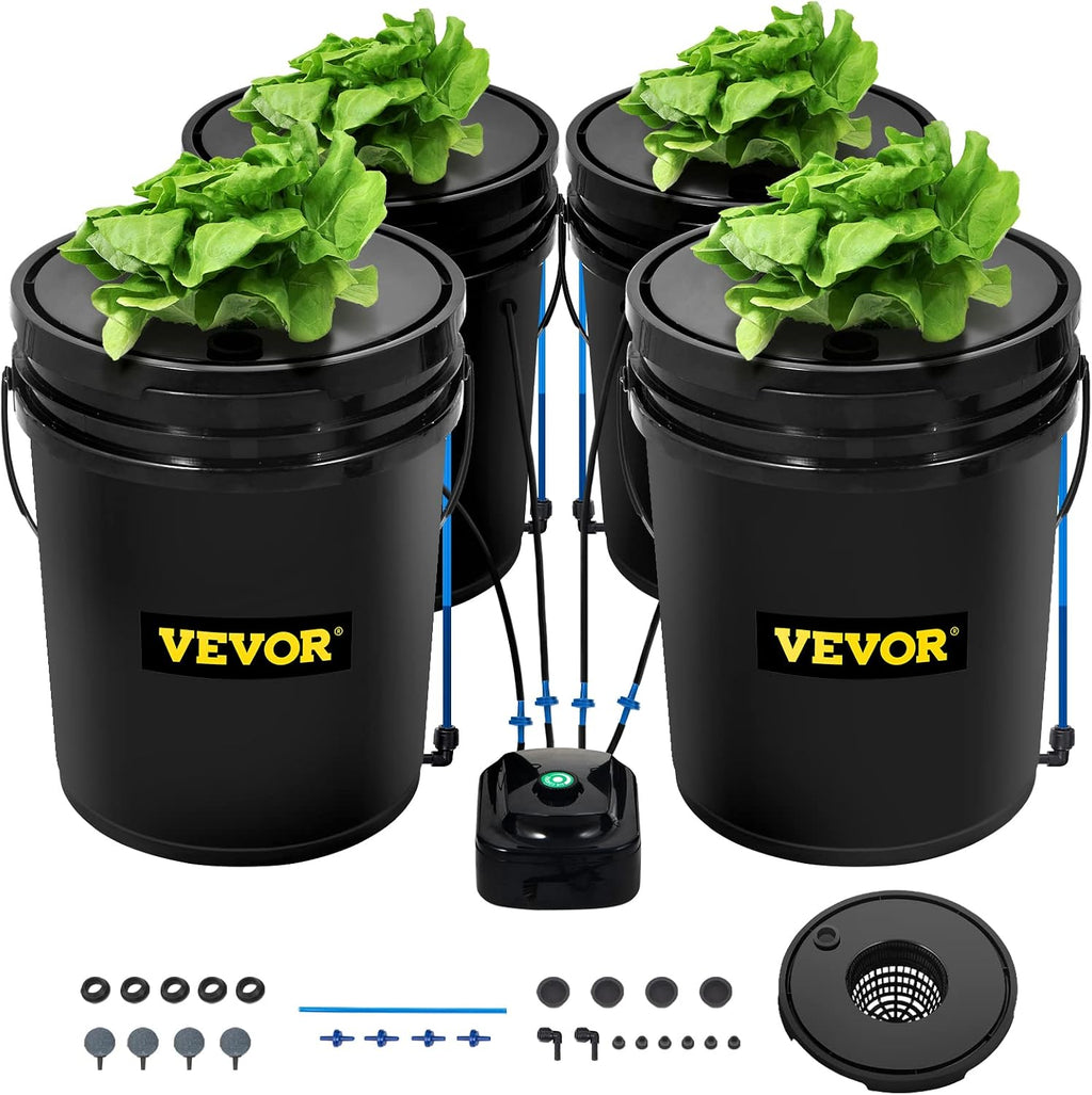 DWC Hydroponic System, 5 Gallon 4 Buckets, Deep Water Culture Growing Bucket, Hydroponics Grow Kit with Pump, Air