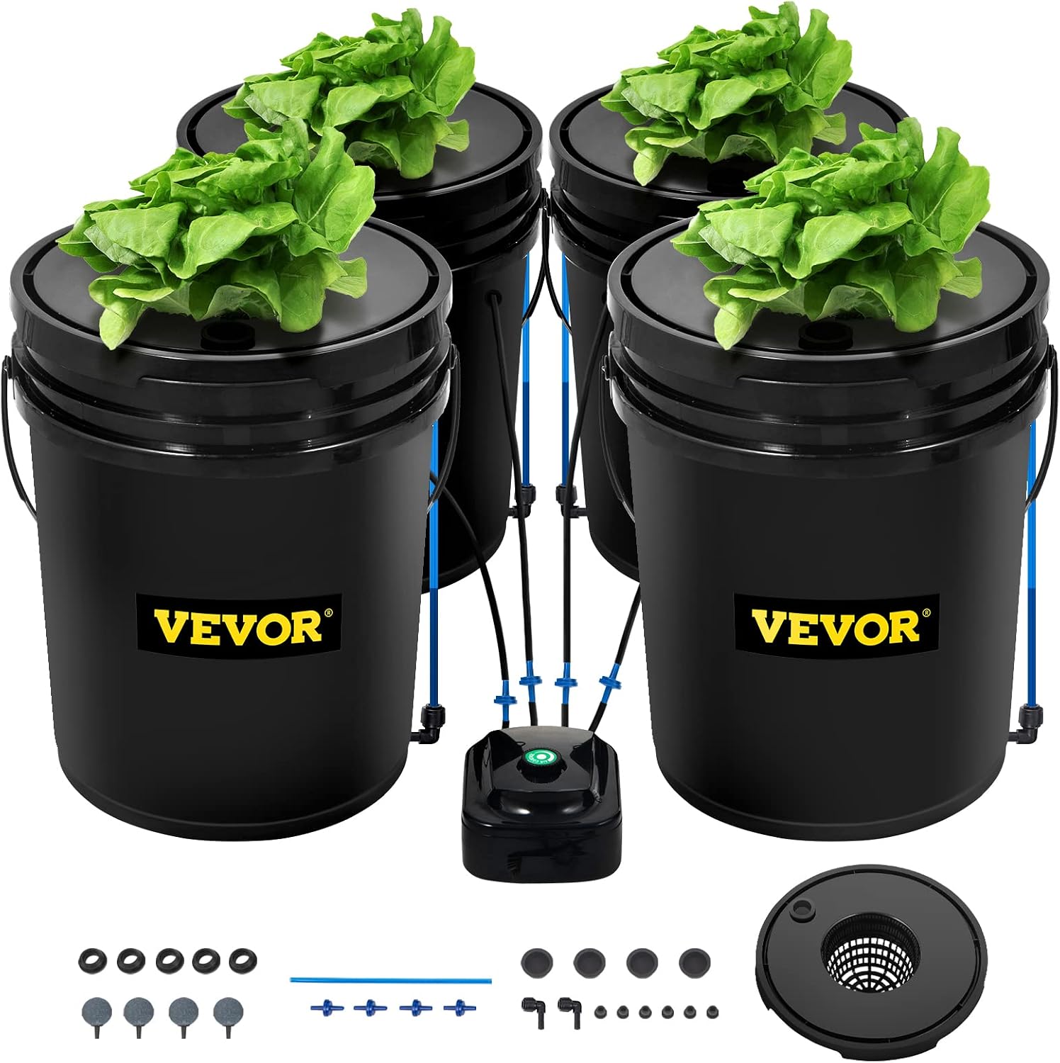 DWC Hydroponic System, 5 Gallon 4 Buckets, Deep Water Culture Growing Bucket, Hydroponics Grow Kit with Pump, Air