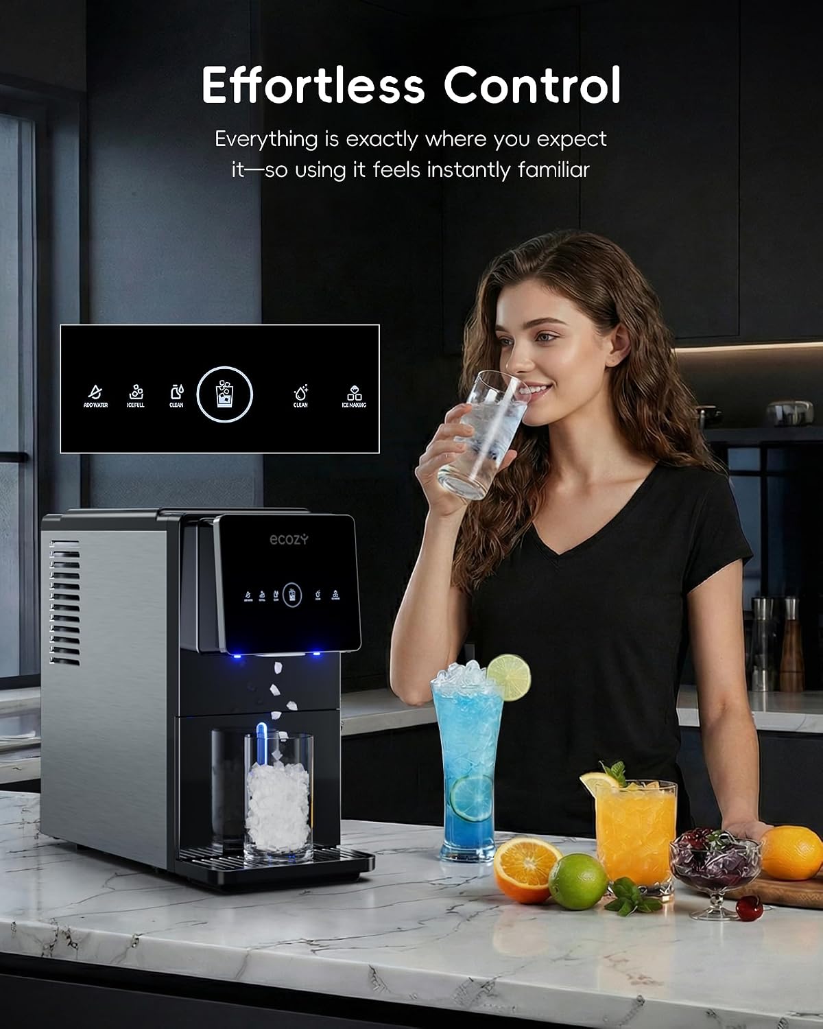 Nugget Ice Makers Countertop Dispenser, 40lbs Per Day, Touch-Free Ice