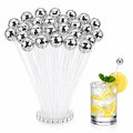 24 Count Disco Ball Drink Stirrers 8 Inch Silver Mirror Stir Sticks