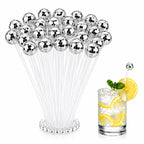 24 Count Disco Ball Drink Stirrers 8 Inch Silver Mirror Stir Sticks
