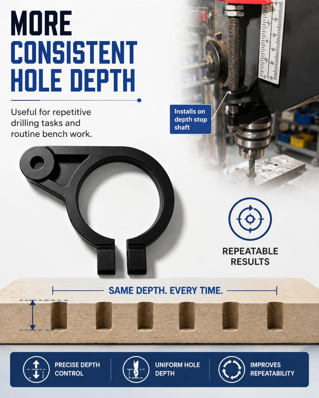 Drill Press Depth Stop Replacement, 8 in Compatible with Central Machinery