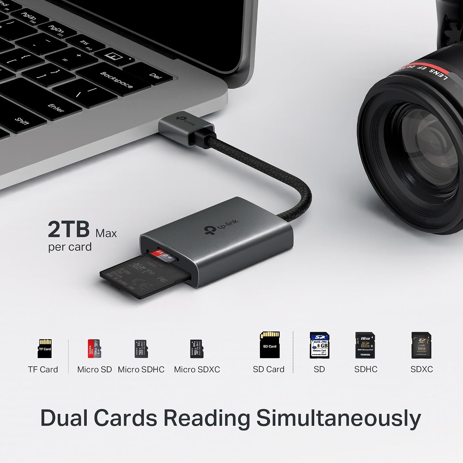 SD Card Reader, High-Speed USB 3.0 to SD & microSD Card Reader, Aluminum Dual Slot Memory Card Reader for Laptop &
