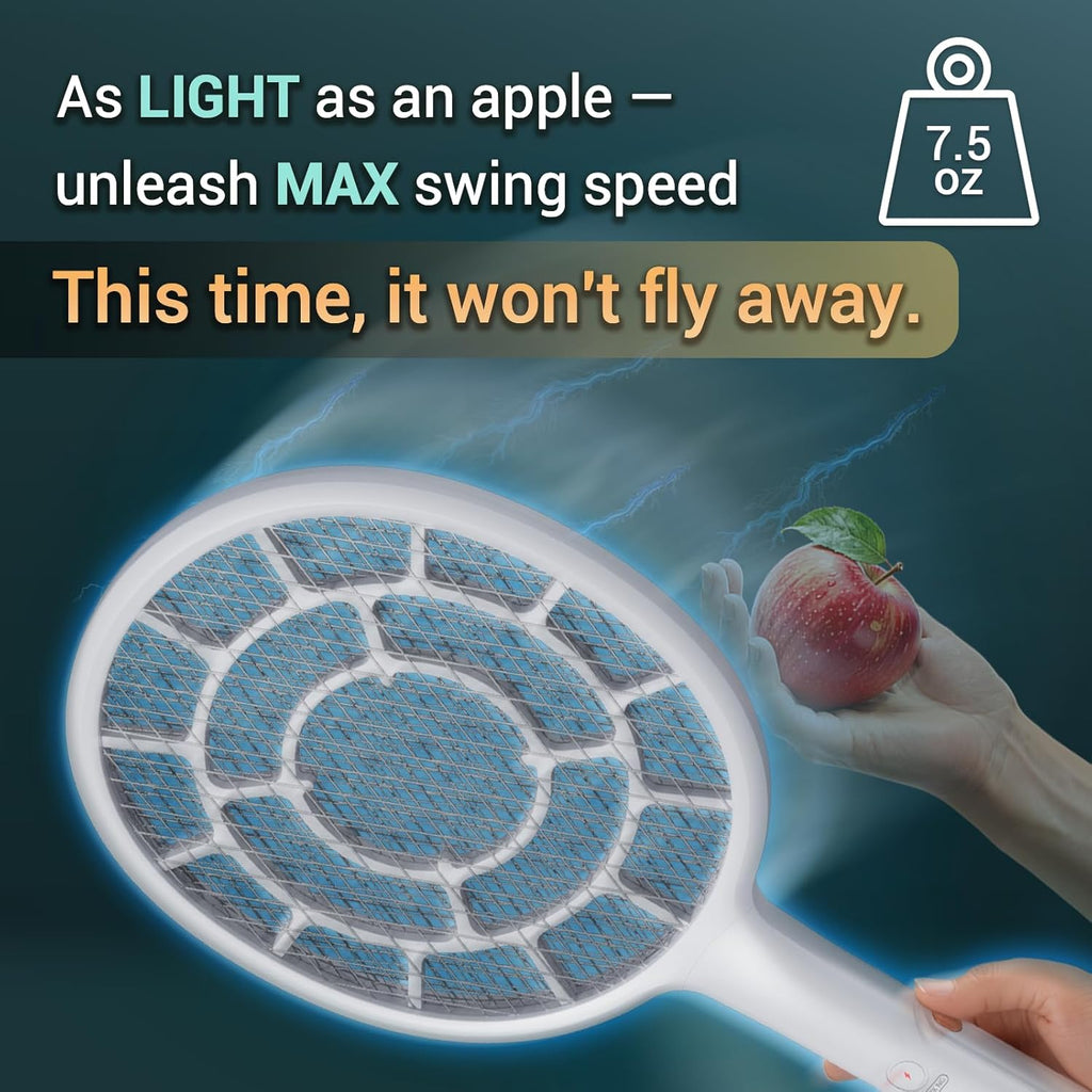 Electric Fly Swatter, Bug Zapper Companion, Mosquito Killer Racket | Gold Zone Voltage, Densest 3mm Mesh, Apple-Like