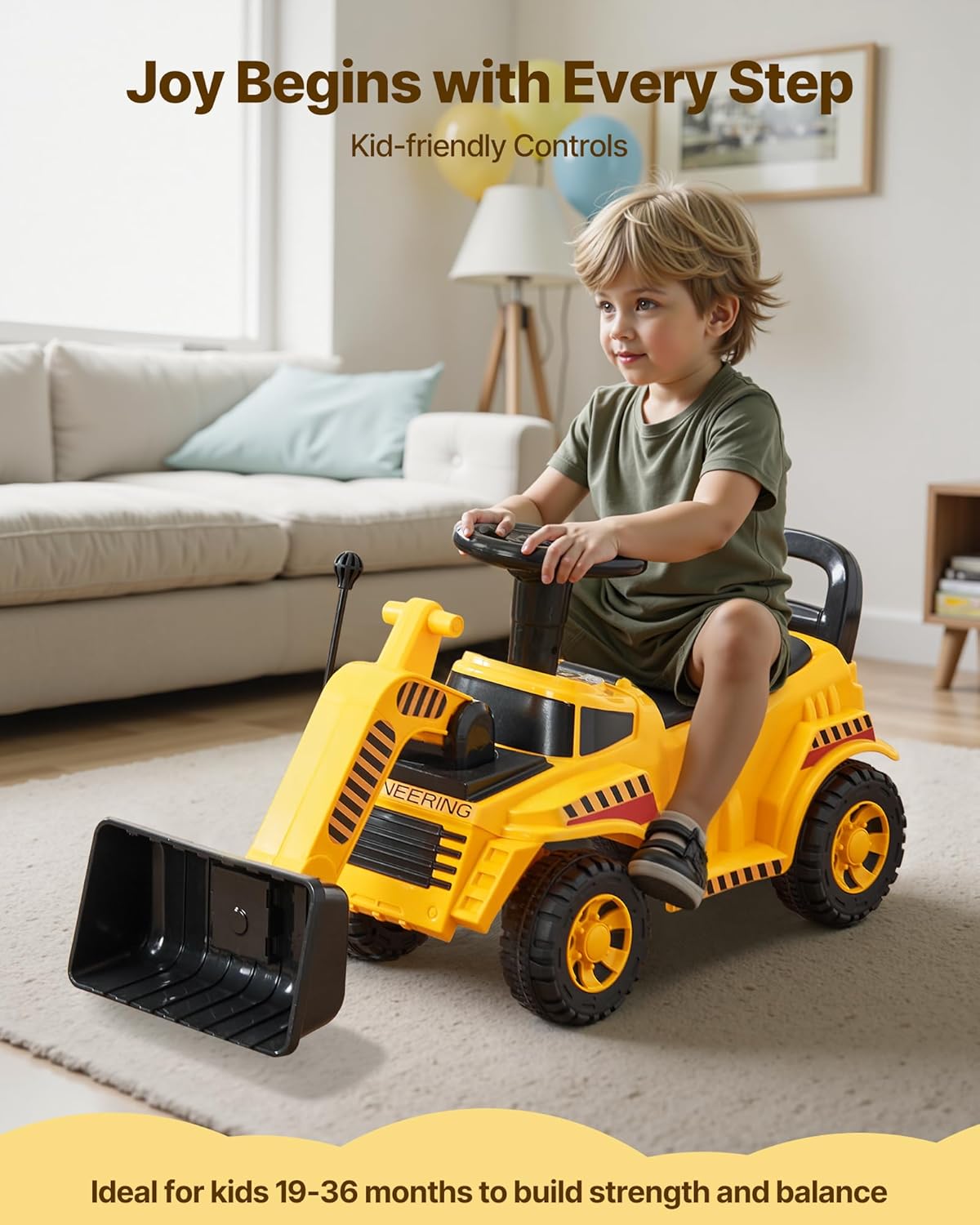 Ride On Toddler Car, Ride on Excavator Car for Toddler 19 to 36 Months, Excavator Bulldozer Digger Toy with