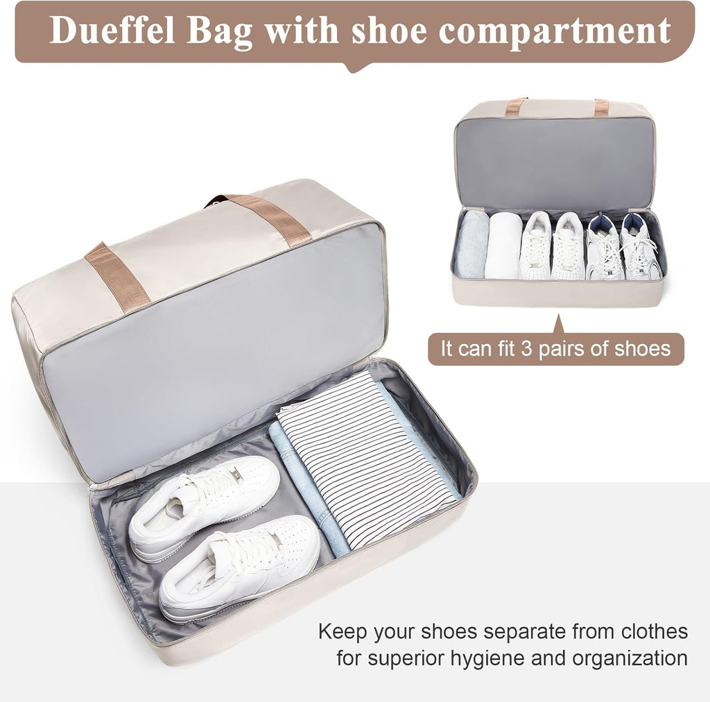 Travel Duffle Bag with Shoe Compartment, XL Weekender Bags for Women, Carry On Overnight Bags for Gym Sports &