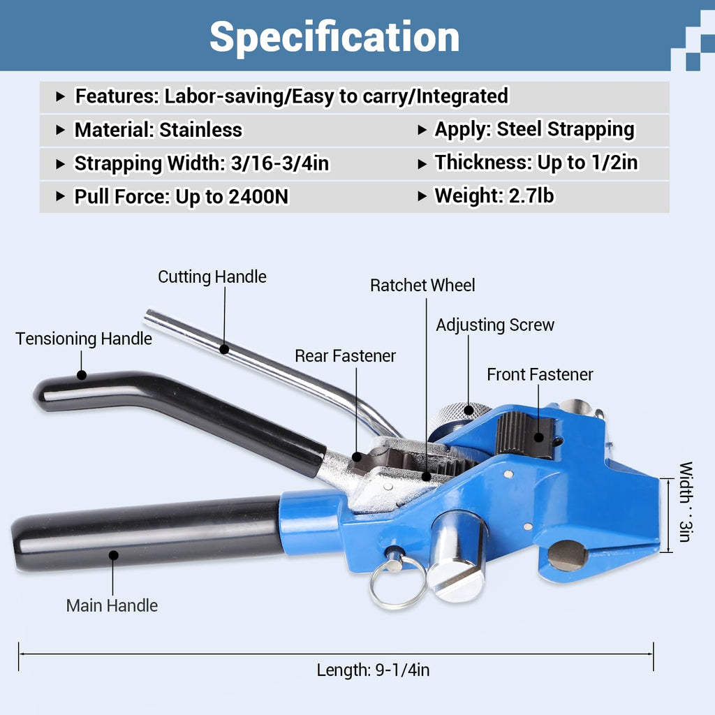 S304 Stainless Steel Strapping Kit, Heavy-Duty Ratchet Banding Tool Set