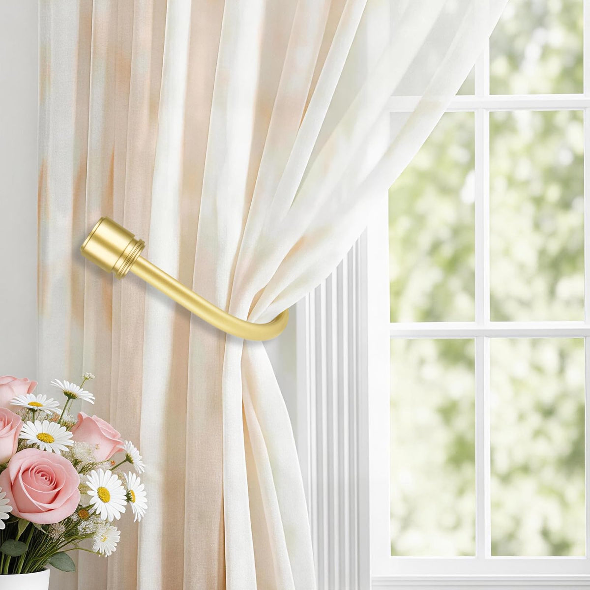 Curtain Holdbacks 2 Pack for Windows, Gold(1 Pair/2 Pack), Large