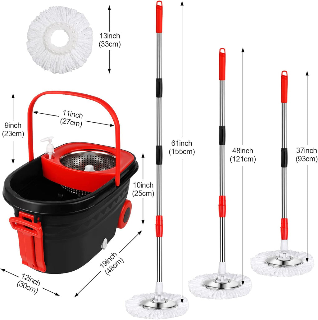 Mop and Bucket Set, 360° Spin Mop and Bucket with Wringer Set and 3 Microfiber Mop Refills, Stainless Steel 61''