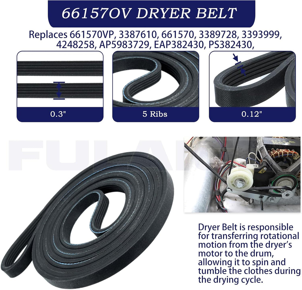 4392067 Dryer Repair Kit with WPW10314173 Dryer Drum Roller | 279640 Dryer Idler Pulley, 661570V Dryer Belt W10359271