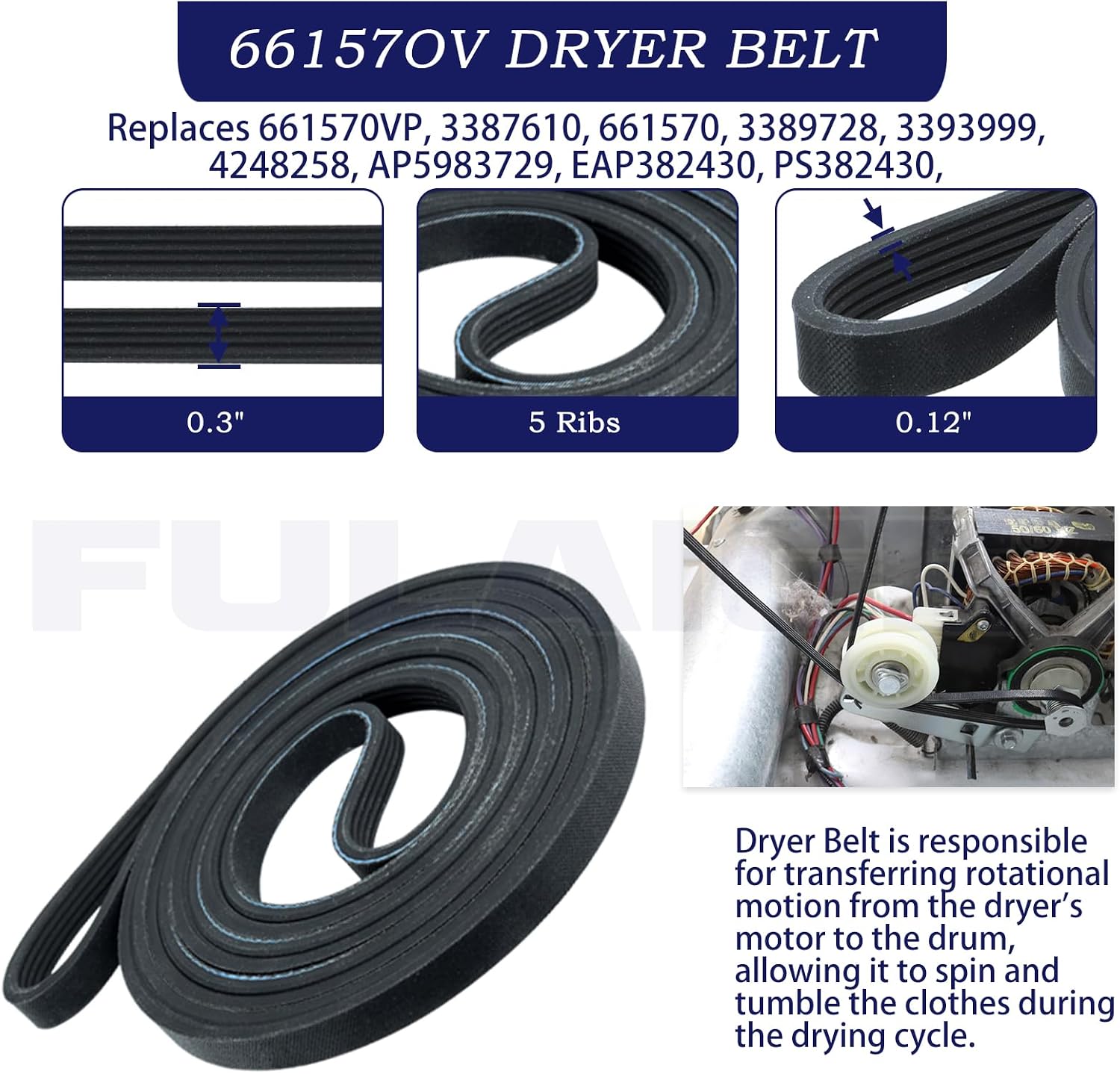 4392067 Dryer Repair Kit with WPW10314173 Dryer Drum Roller | 279640 Dryer Idler Pulley, 661570V Dryer Belt W10359271