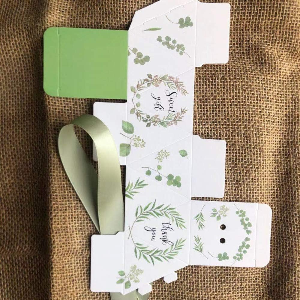 Diamond Shape Green Forest Style Candy Boxes Wedding Favors Bomboniere Paper Party Chocolate Gift Box 50pcs