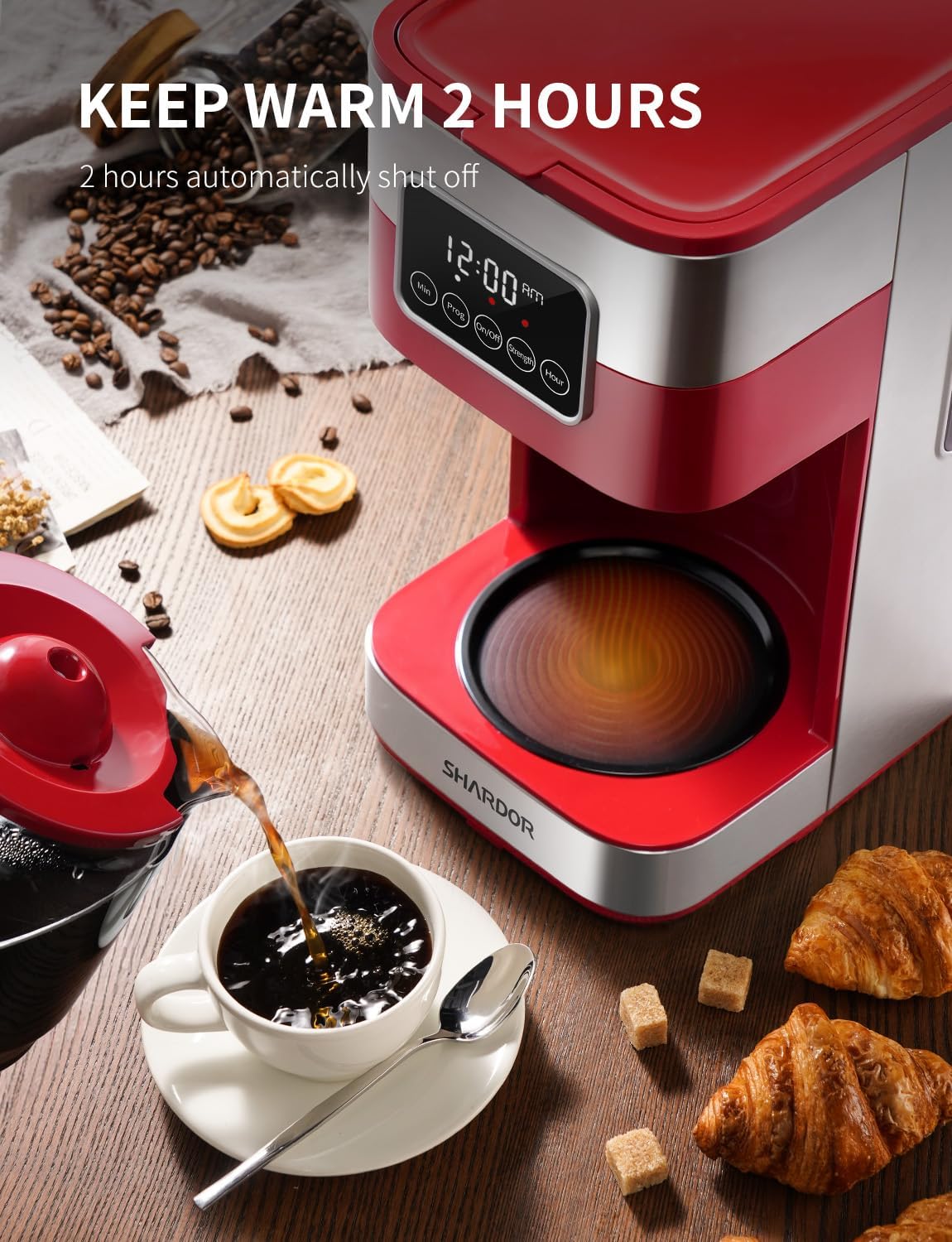 10-Cup Programmable Coffee Maker, Regular & Strong Brew Drip Coffee Machine for Home and Office, Auto Shut Off