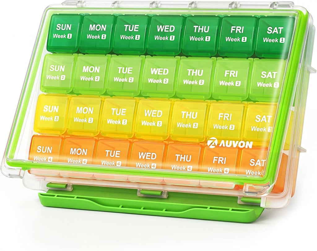 Moisture-Proof Monthly Pill Organizer, Large 28 Days Pill Box Case with Removable 4 Weeks Medication Organizer Rows