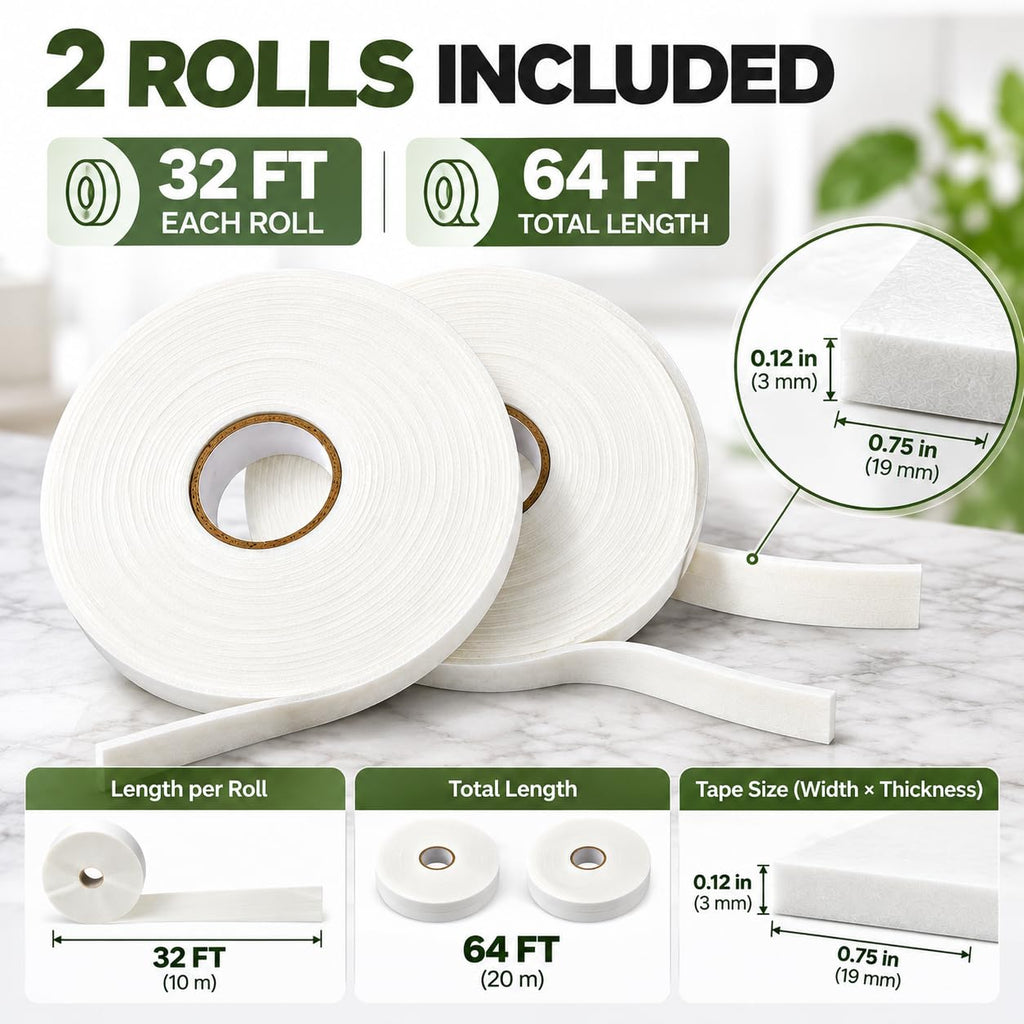 Double Sided White PE Foam Tape 0.32FT x 32FT Sponge Mount Adhesive