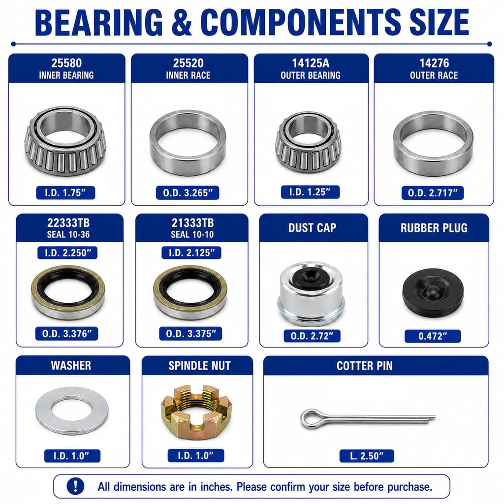 Trailer Bearing Kit 7000 lb, Tandem Axle Wheel Bearing Replacement Kit