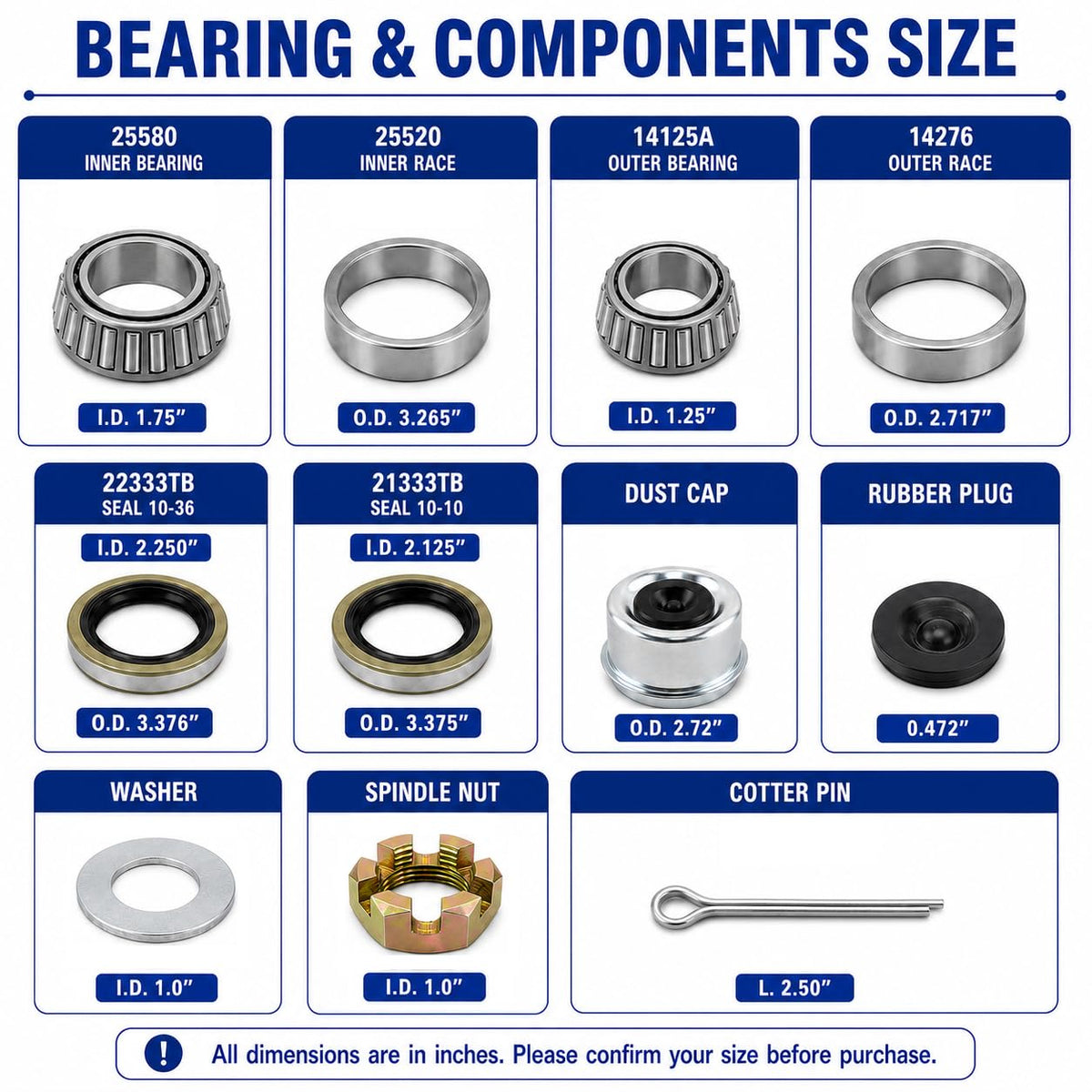 Trailer Bearing Kit 7000 lb, Tandem Axle Wheel Bearing Replacement Kit