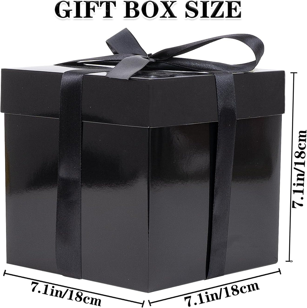 5 Pack Black Gift Boxes with Lids, Ribbons and Tissue Papers Square Gift Boxes - 7.1 Inch - Birthday, Wedding