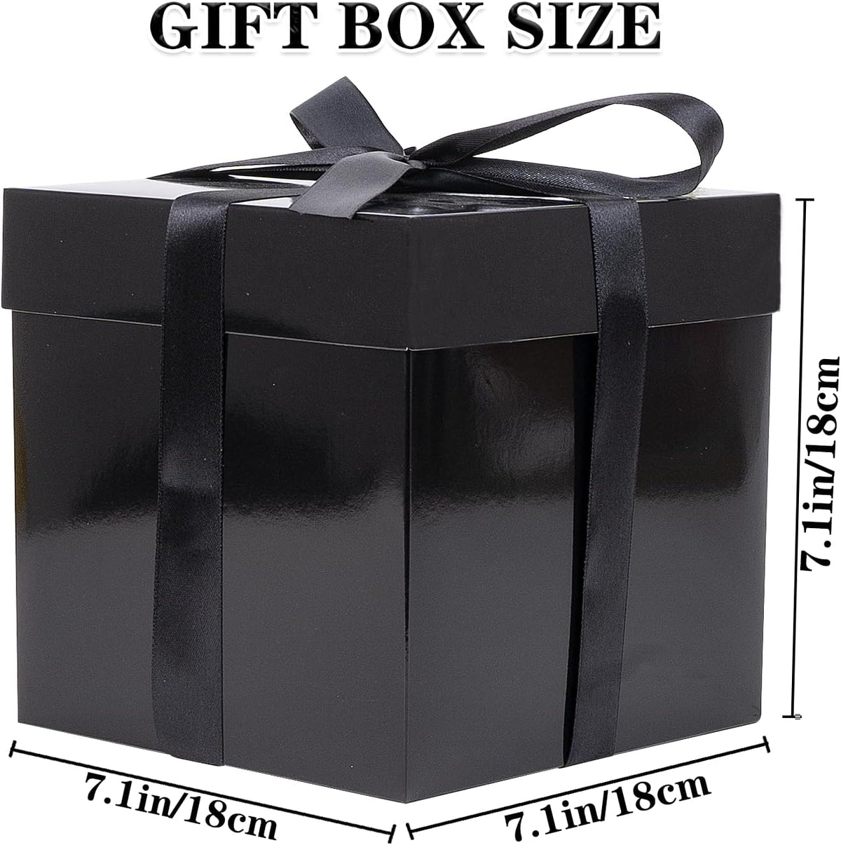 5 Pack Black Gift Boxes with Lids, Ribbons and Tissue Papers Square Gift Boxes - 7.1 Inch - Birthday, Wedding