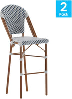 30 in Indoor/Outdoor Barstool, White/Navy, 2-Pack