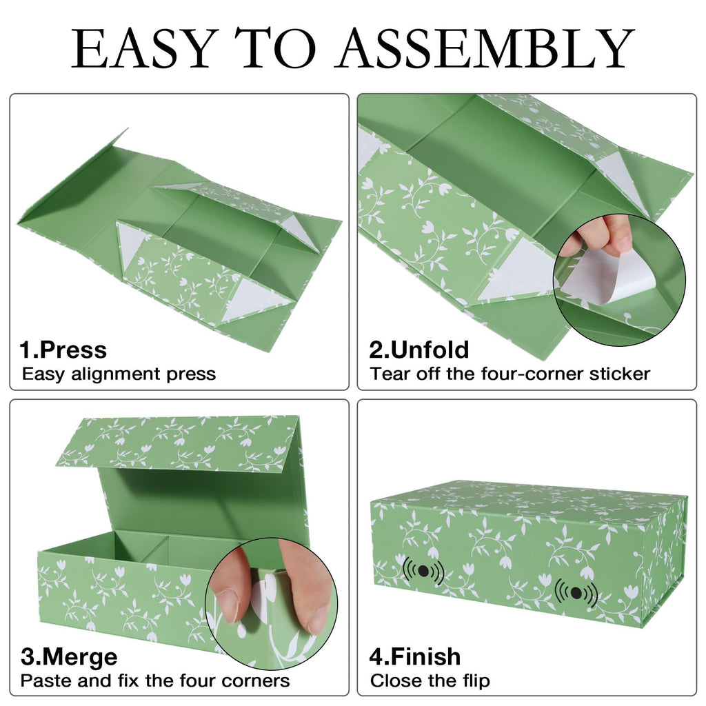 Green Leaves Gift Box with Magnetic Lids 3 Pack
