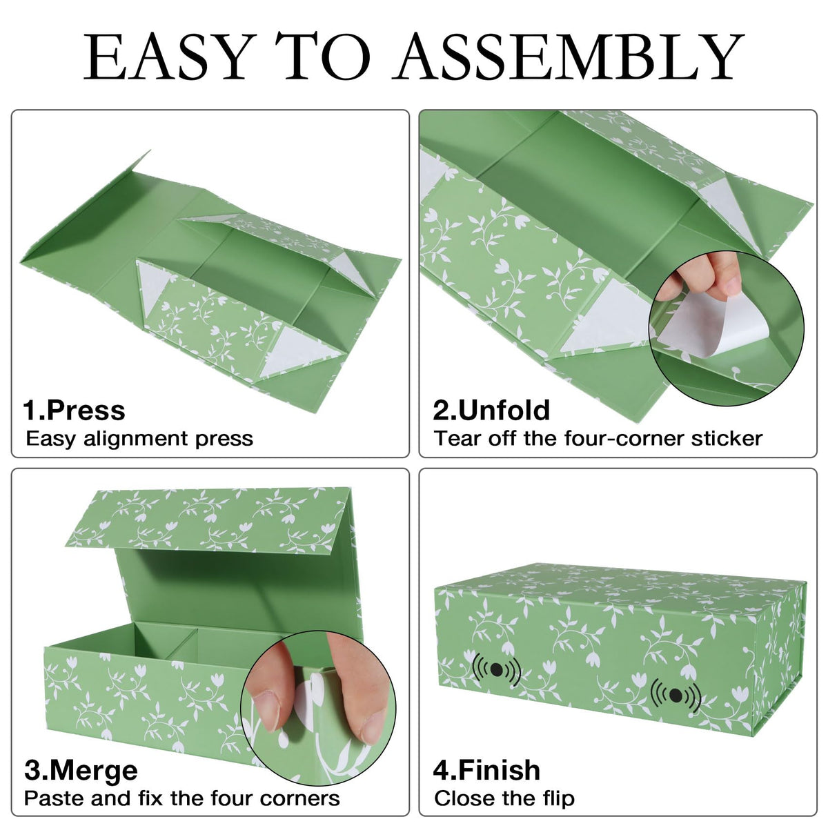 Green Leaves Gift Box with Magnetic Lids 3 Pack