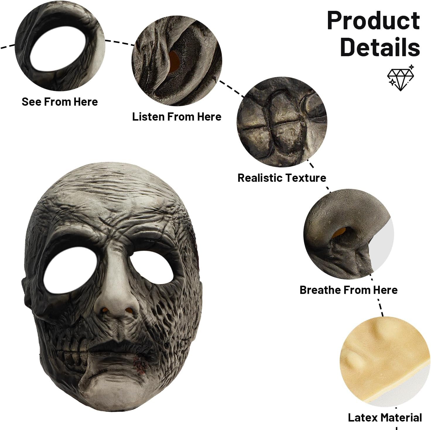 Halloween Skull Mask for Adults, Natural Latex Horror Full Head Mask for Halloween, Cosplay, and Costume Parties
