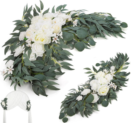 2 Pack Artificial Wedding Arch Flowers, 28”/20” Floral Swag Arrangement Set, Wedding Welcome Signs Floral Decorations