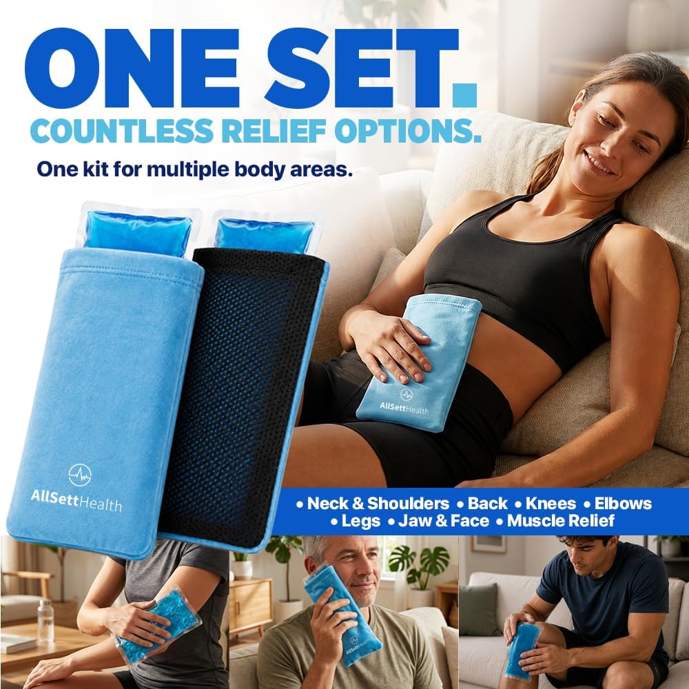 4 Large Ice Packs for Injuries Reusable with 2 Inserts - Soft Ice Pack Set