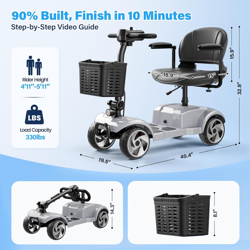 4 Wheel Mobility Scooters for Seniors& Adults, 20 Miles, 6.2 MPH