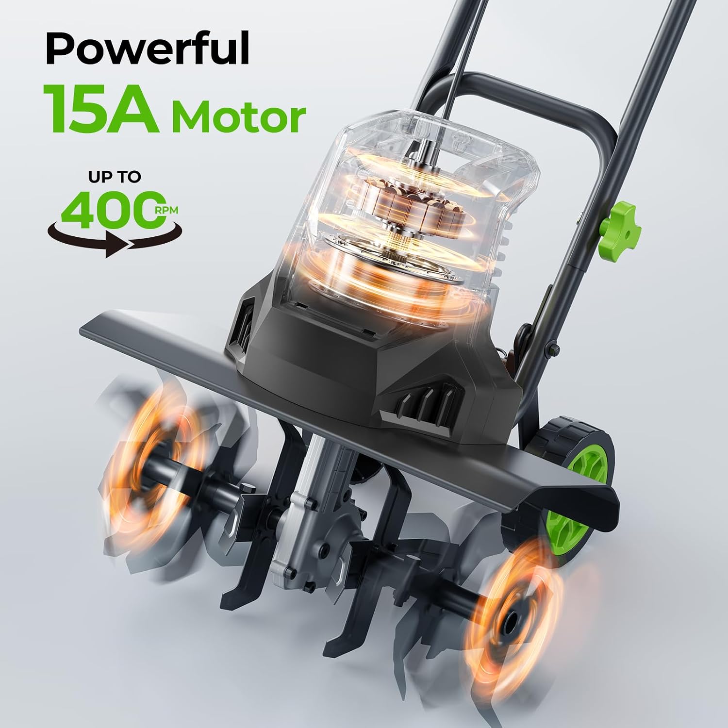 1800W 15A Corded Electric Tiller for Gardening and Soil Cultivation | 18"Width × 9"Depth | 400 RPM | 4-level