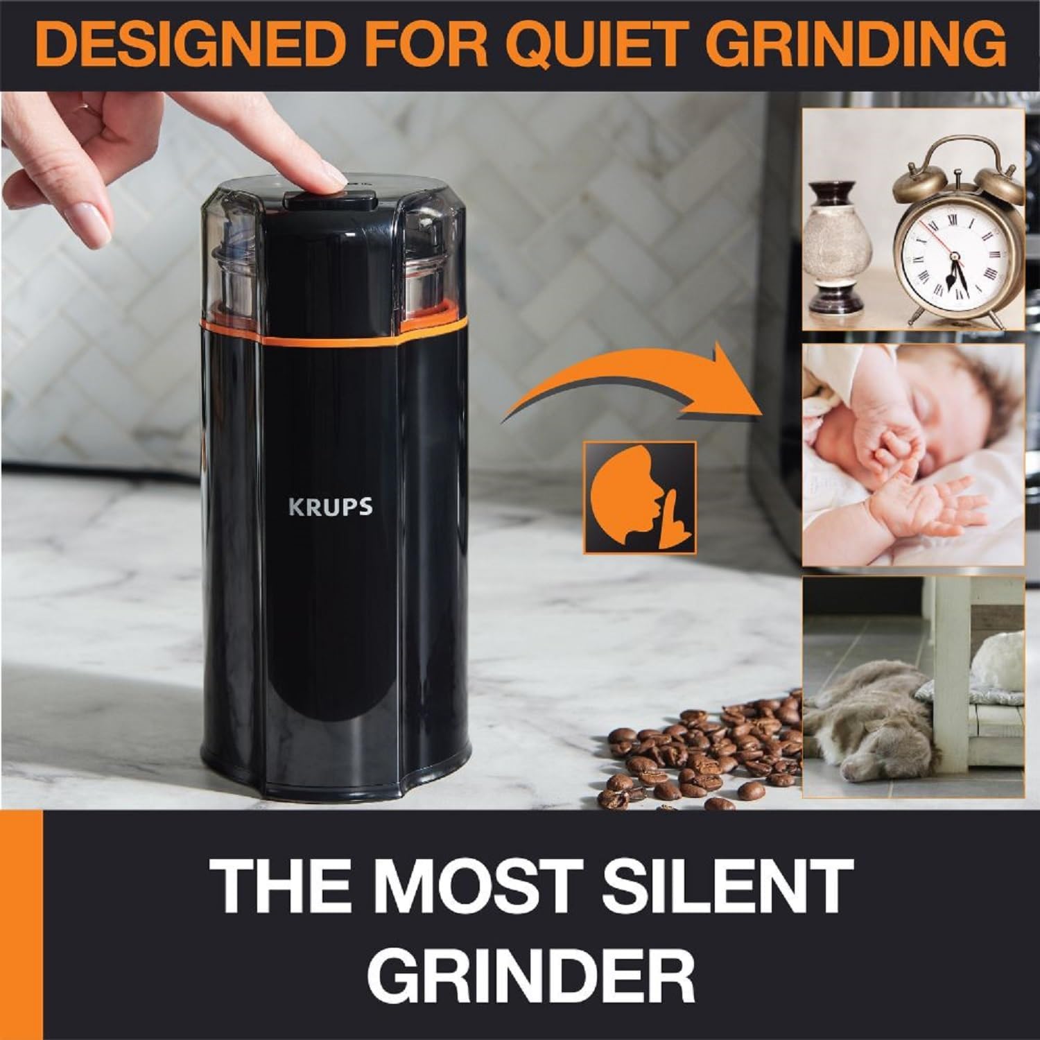 Silent Vortex Electric Coffee Grinder: 3 oz Capacity, 5x Quieter, 175W Motor for Coffee Beans, Spices & Herbs
