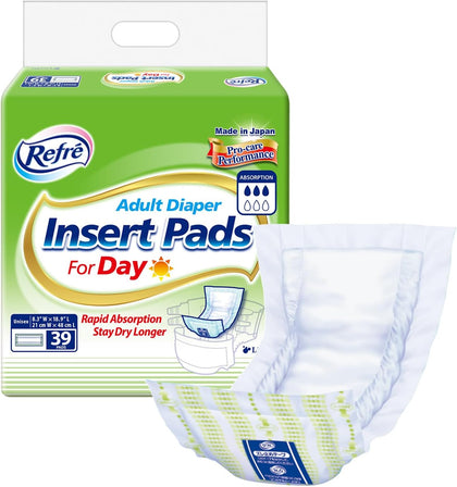 Refré Day Adult Diaper Insert Booster Pads, 450cc Absorbency, 39 Count
