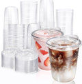 100 Pack 16 oz Round Bottom Clear Plastic Cups with Strawless Sip Lids, Disposable Iced coffee cups with lids