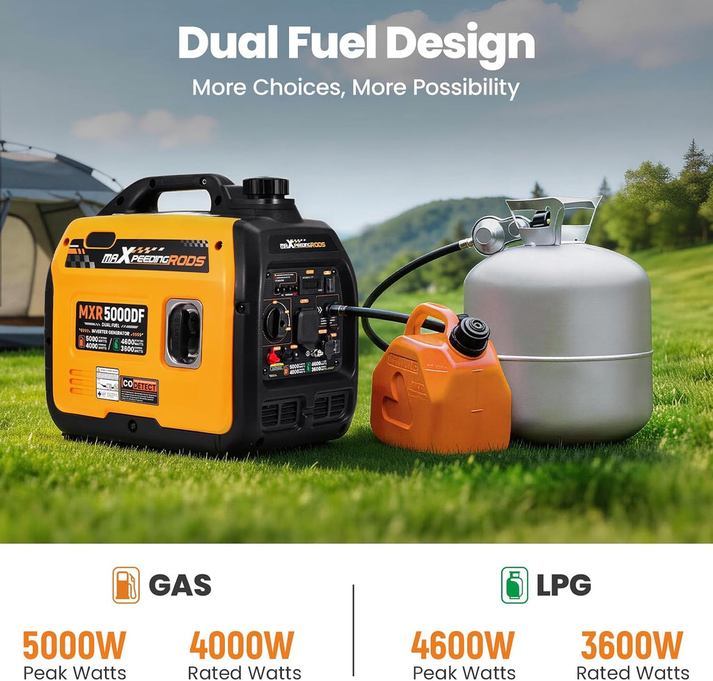 5KW Dual Fuel Inverter Generator for RV Outdoor Events Home | 5000 Watt Gasoline&Propane Powered,CO