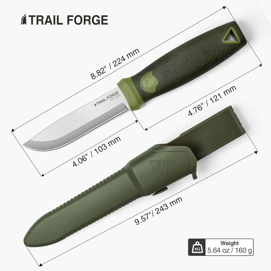 TrailForge Fixed Blade Knife with Sheath,9.67-Inch | FullTang Blade Bushcraft Knife for Camping,Outdoor, Survival