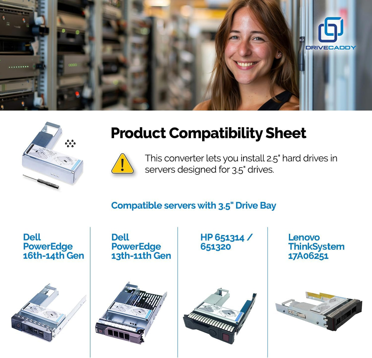 DRIVECADDY 4-Pack 2.5" to 3.5" LFF Tray Adapter - fits Dell PowerEdge