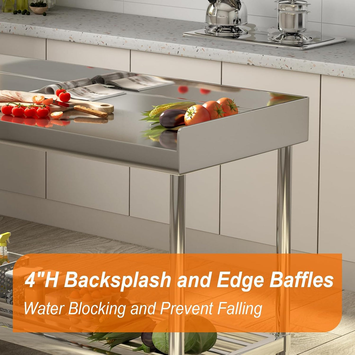 48x24 NSF Stainless Steel Prep Table - Commercial Backsplash