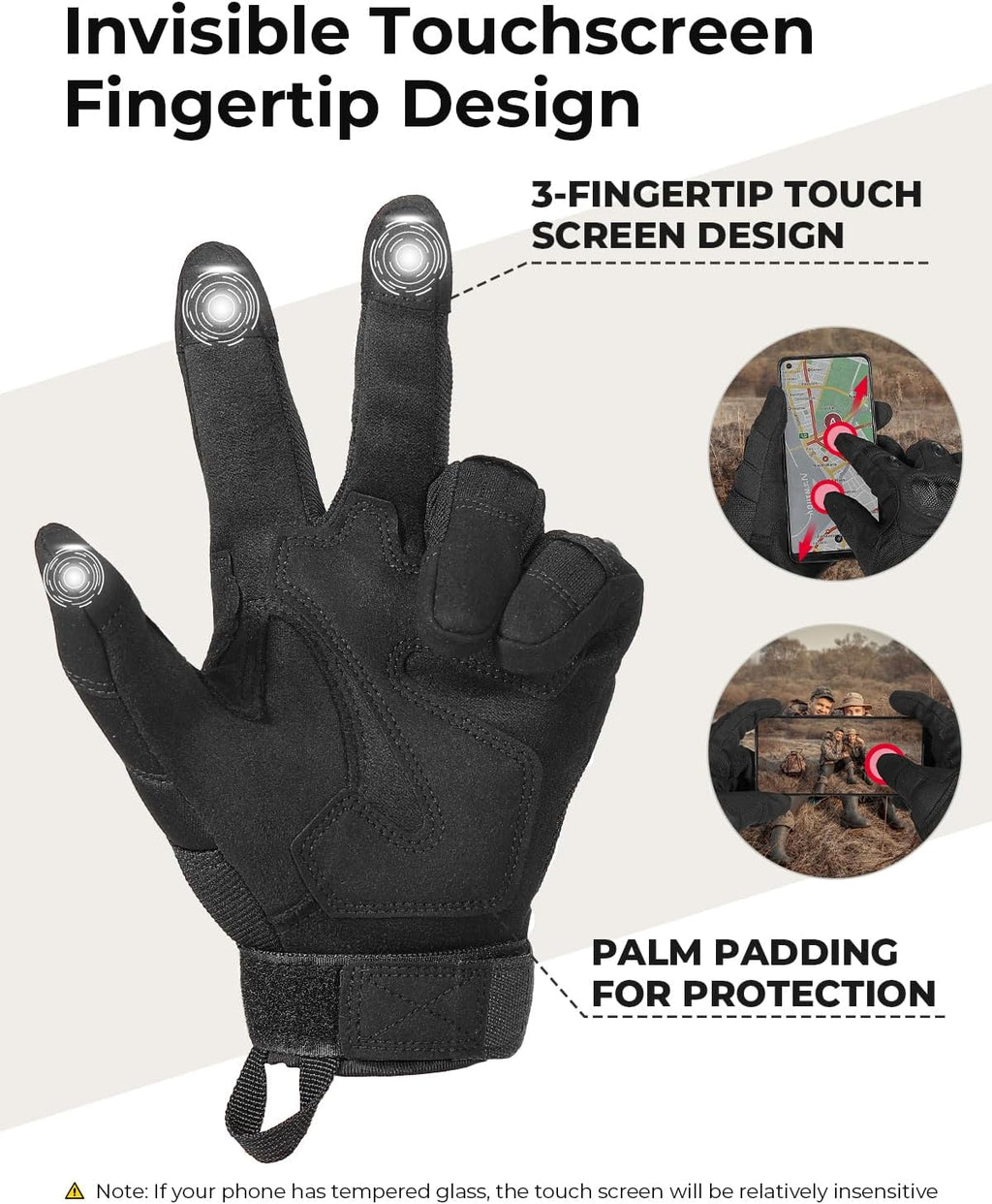 Tactical Gloves for Men, Touchscreen Motorcycle Gloves with Hard Shell & Palm Padding for Sports Motorcycle Cycling