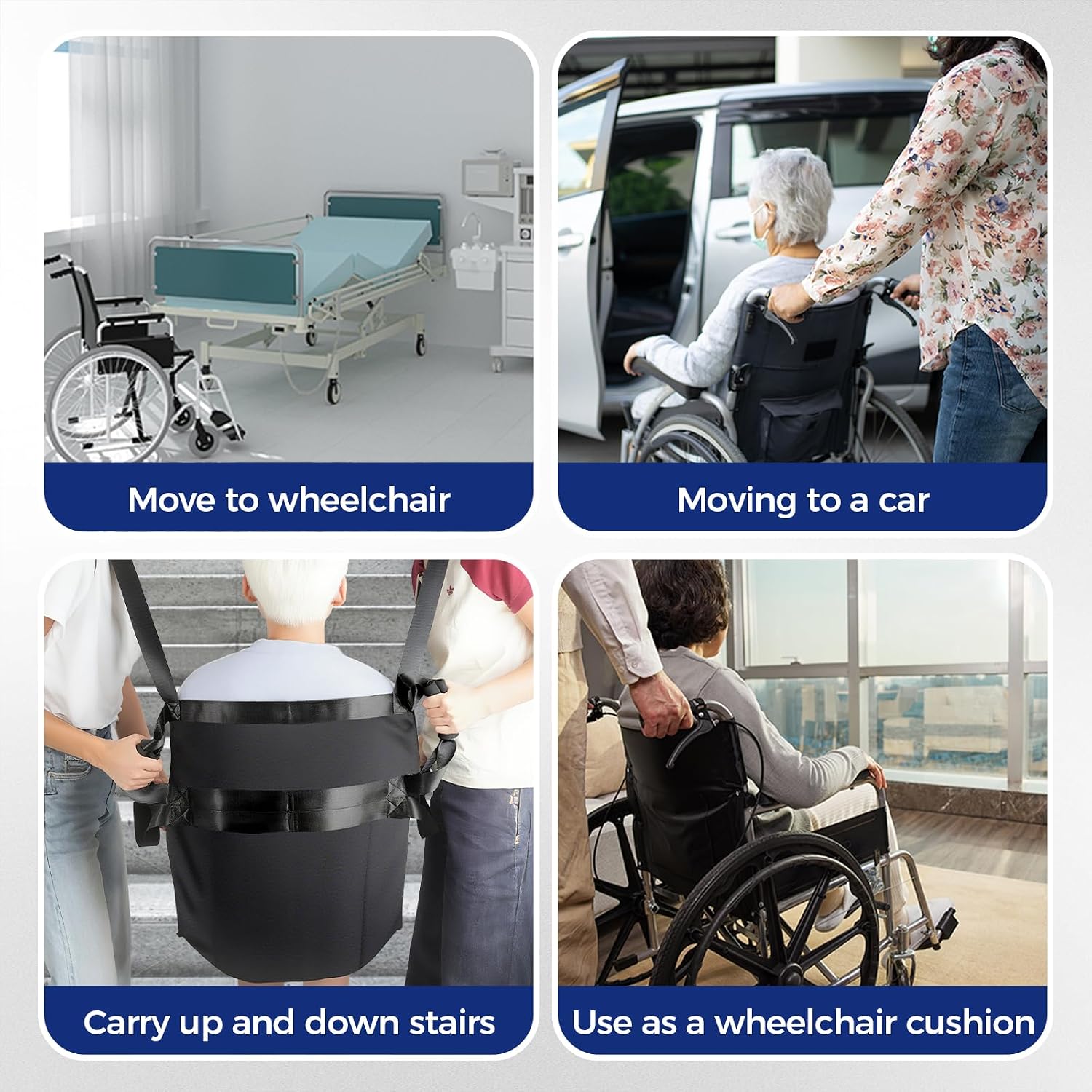 Patient Lift Transfer Belt for Wheelchair to Car/Bed, Emergency Evacuation Chair Stair Lift Assist pad, Portable Home