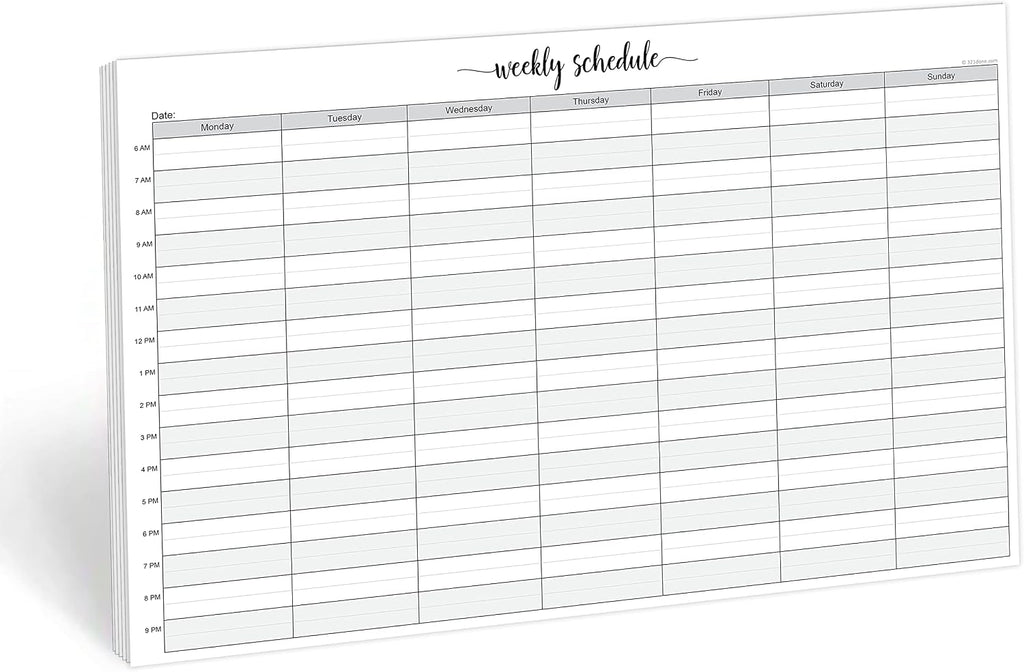 Weekly Schedule Planning Notepad - 50 Sheets 11x17 Size - Mon-Sun Hourly Appointment Productivity Weekly Planner