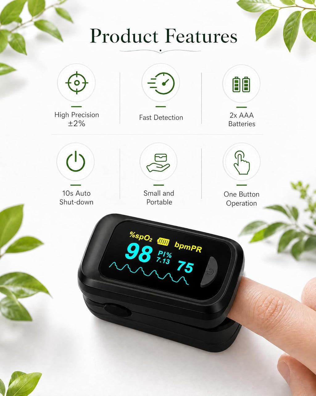 JKS50B Pulse Oximeter Fingertip - Blood Oxygen monitor Fingertip with Perfusion Index, Fast 5-8s Reading, Large OLED
